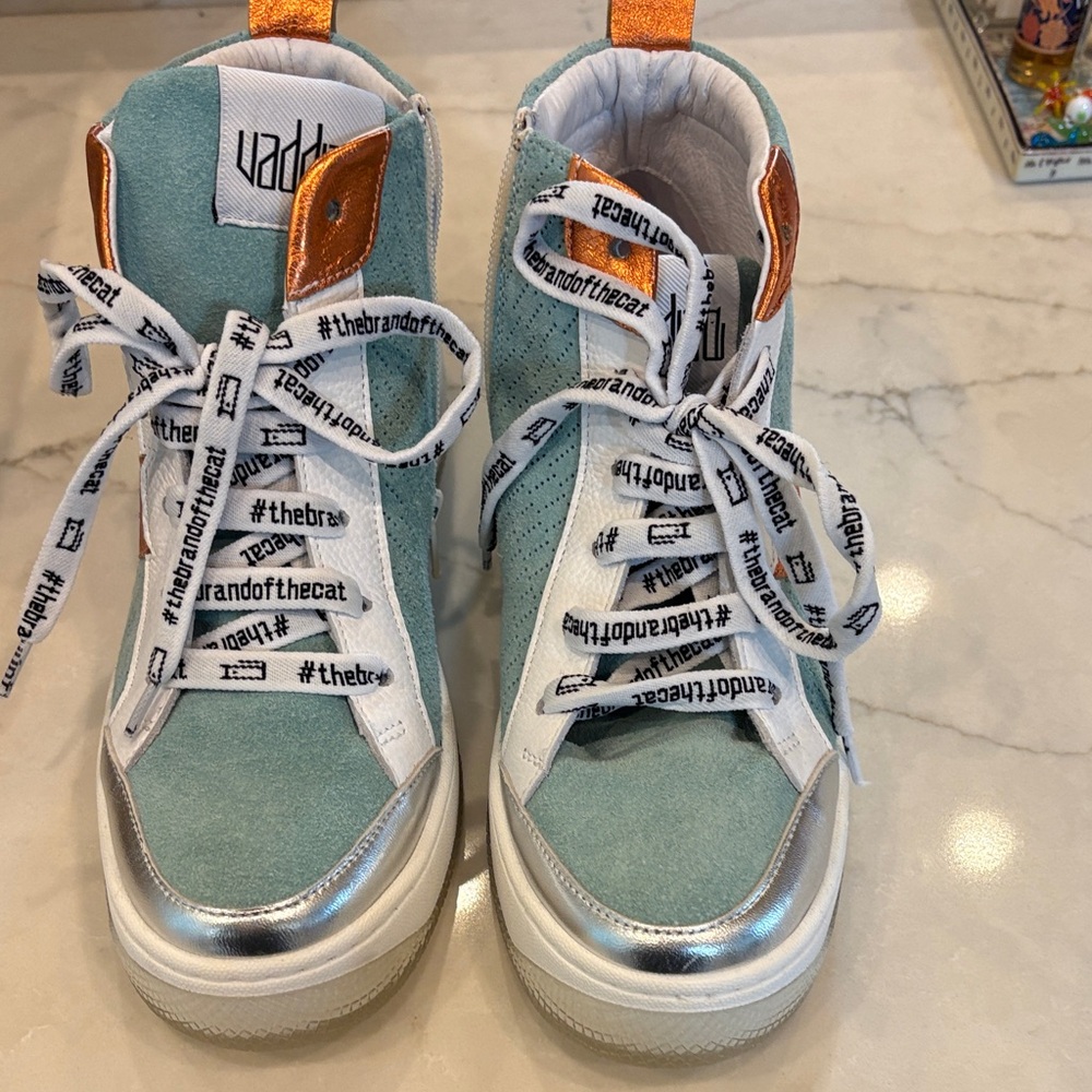 Mint and Silver High-Top Sneakers